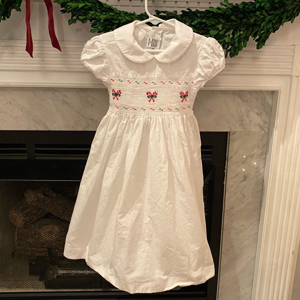 Smocked candy cane white Christmas dress / holiday dress size 6X